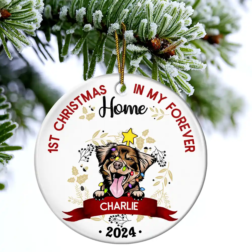 My First Christmas - Gift For Dog Owners - Personalized Custom Circle Ceramic Ornament - Image 4