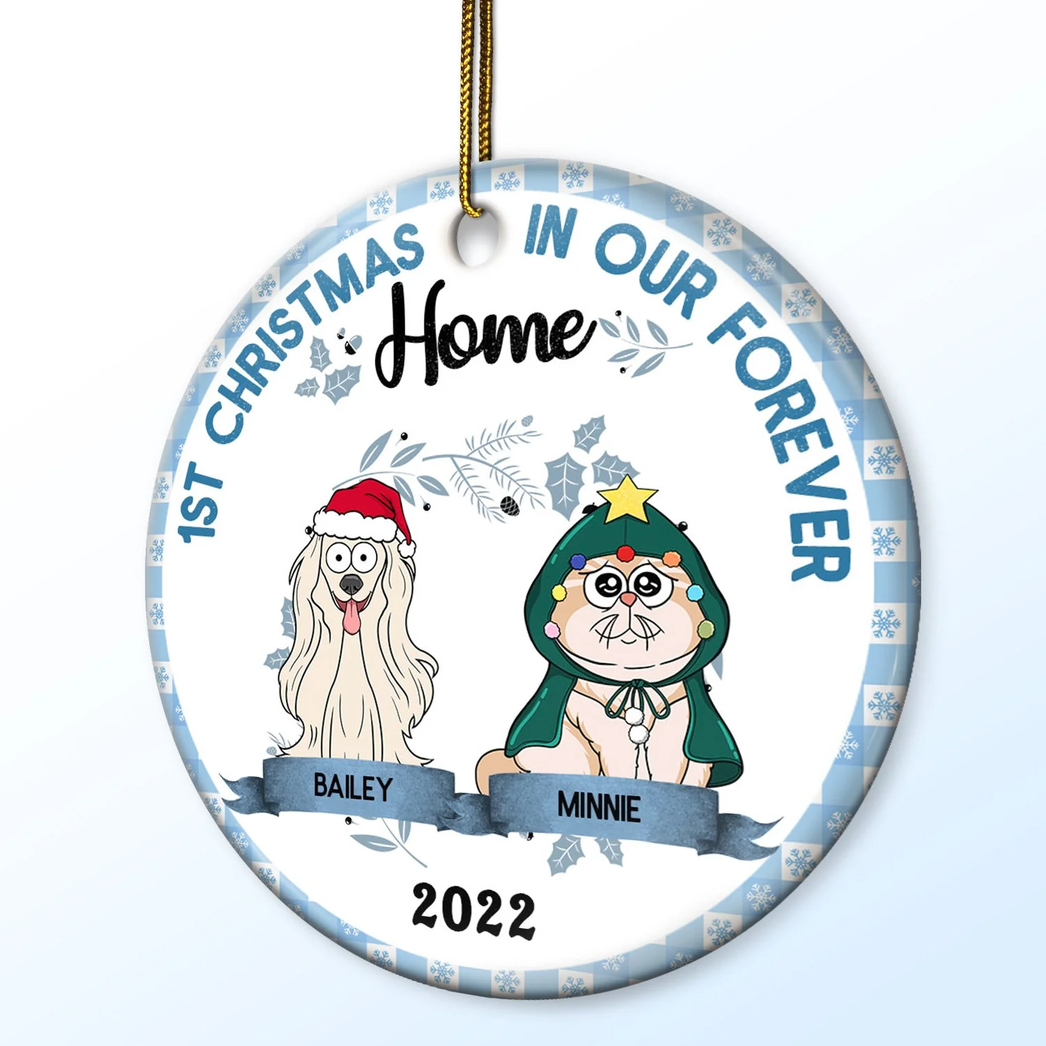 My First Christmas In My Forever Home - Christmas Gift For Cat, Dog Owner, Pet Lover - Personalized Circle Ceramic Ornament - Image 2
