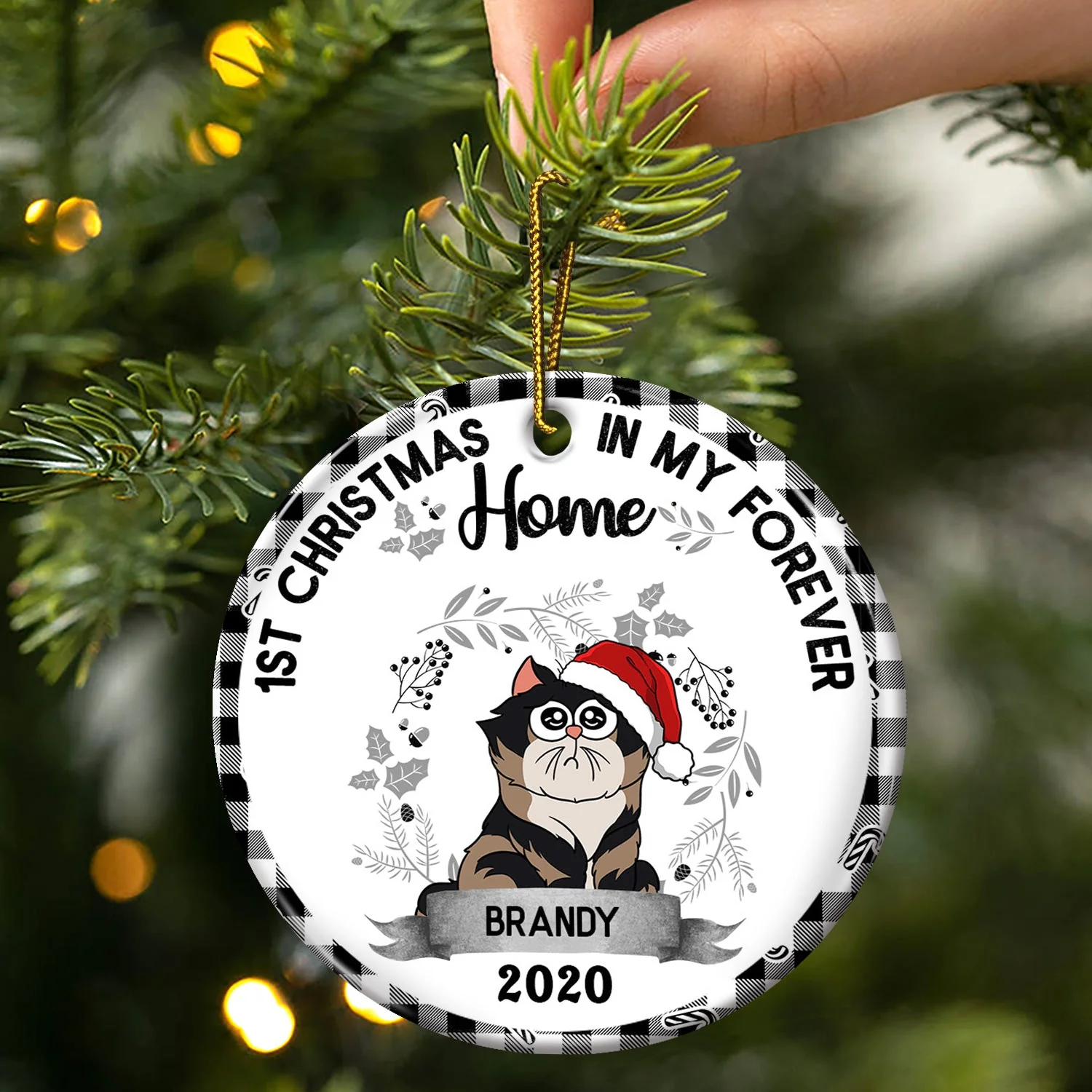 My First Christmas In My Forever Home - Christmas Gift For Cat, Dog Owner, Pet Lover - Personalized Circle Ceramic Ornament - Image 3