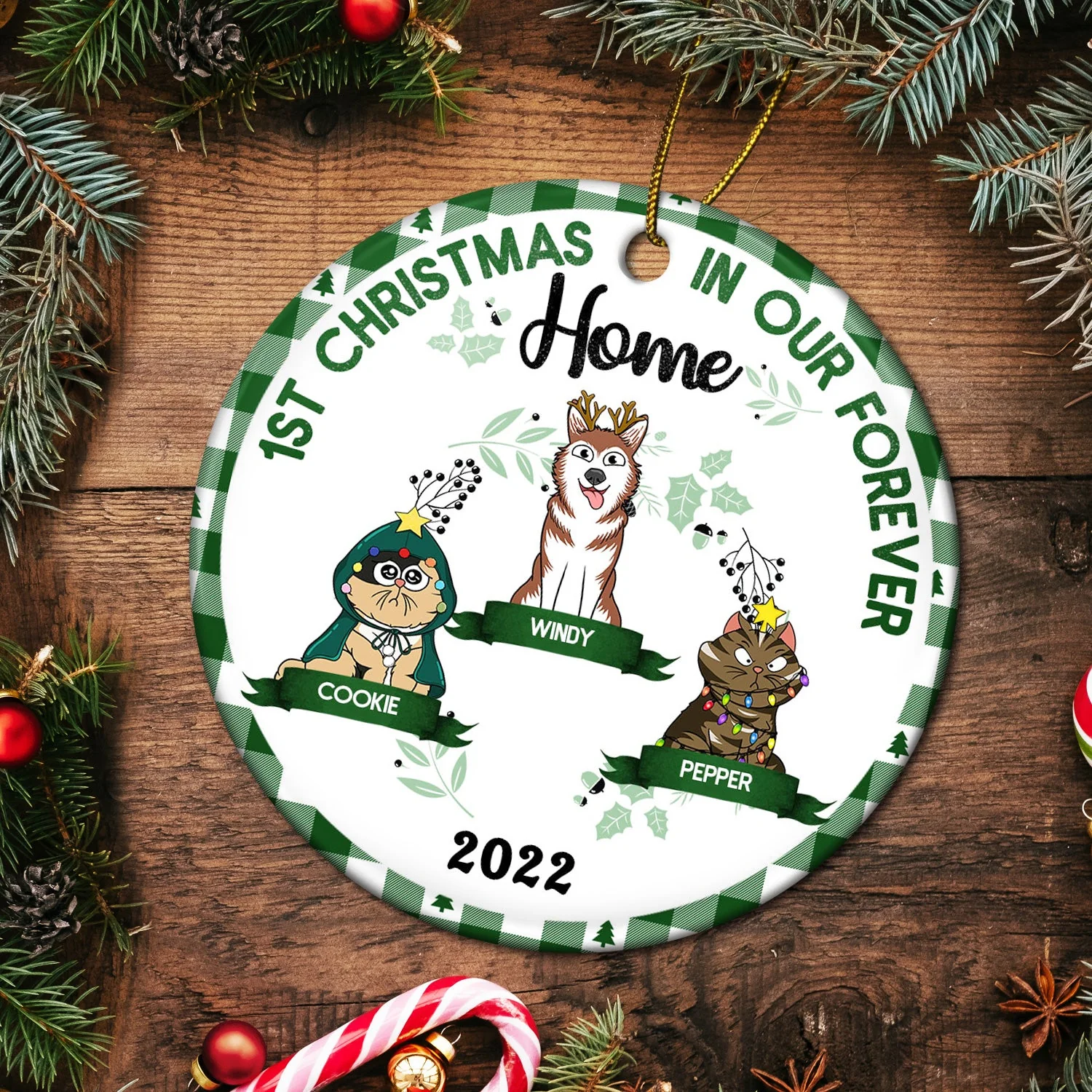 My First Christmas In My Forever Home - Christmas Gift For Cat, Dog Owner, Pet Lover - Personalized Circle Ceramic Ornament - Image 5