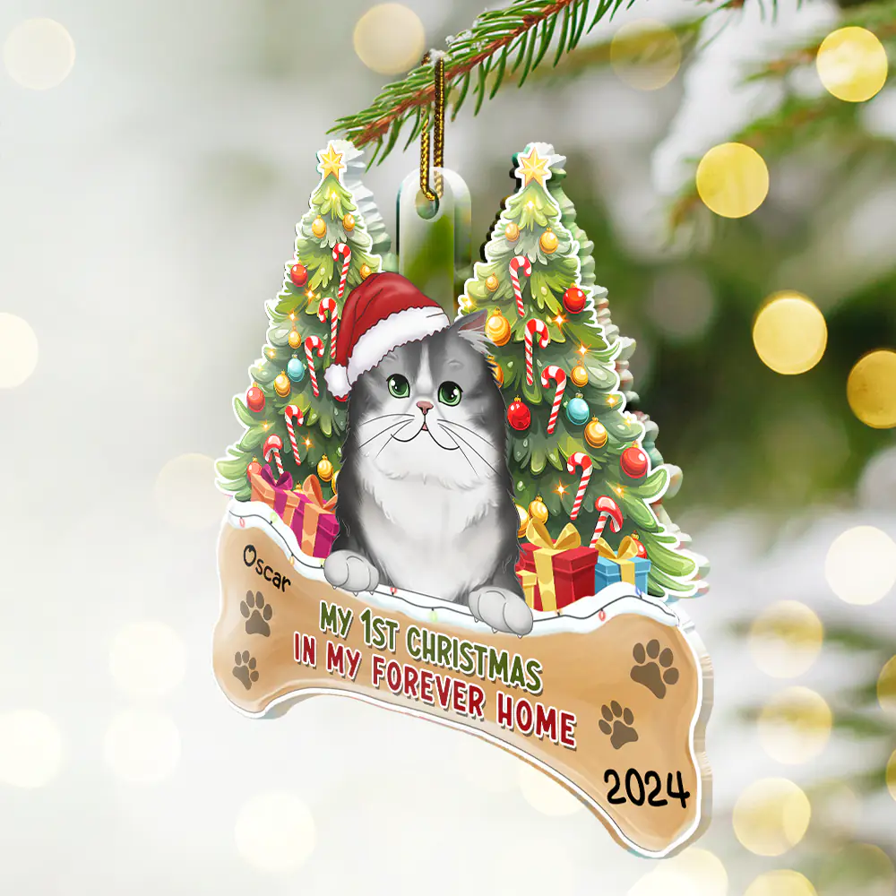 My First Christmas In My Forever Home Dogs Cats - Personalized Custom Shaped Acrylic Ornament - Image 2