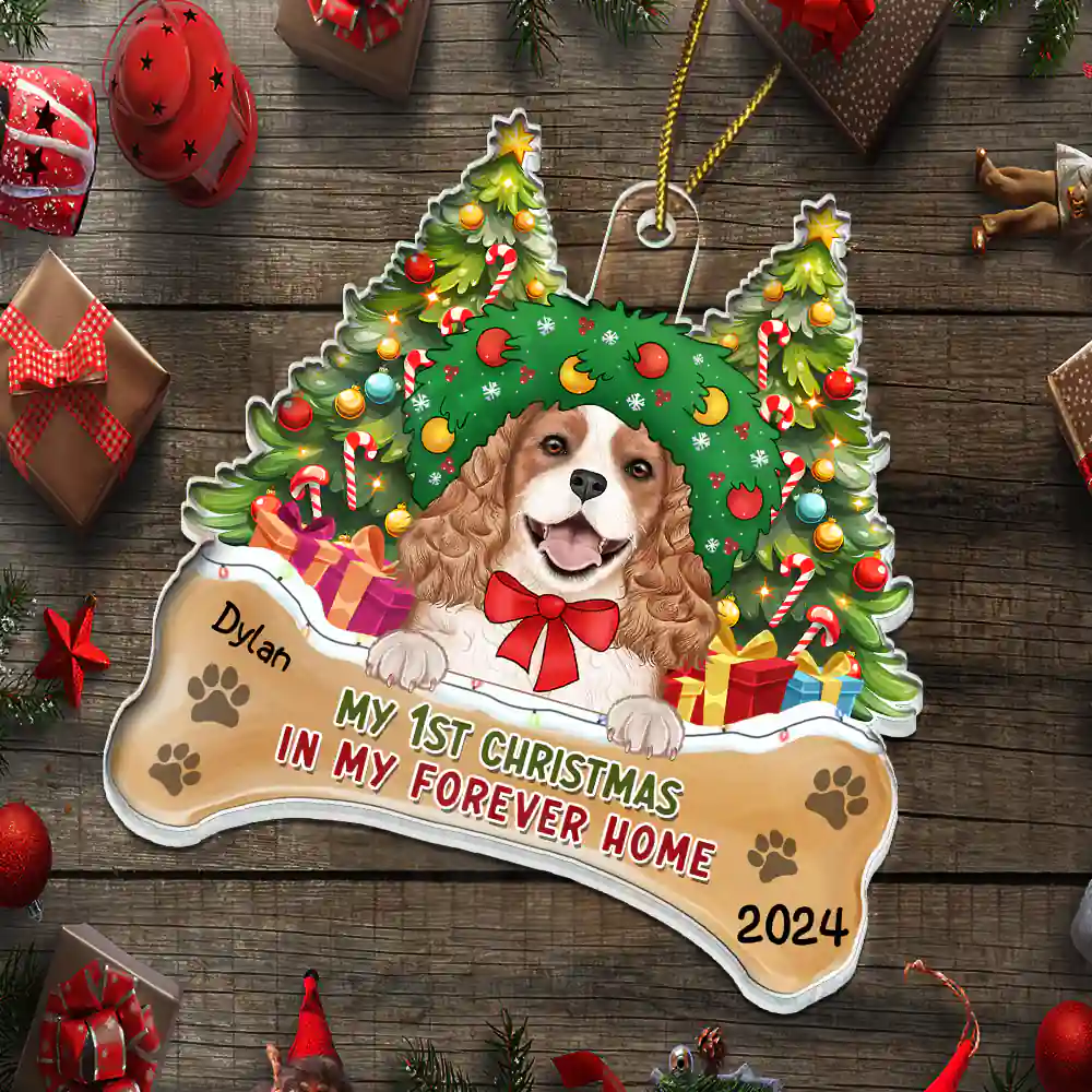 My First Christmas In My Forever Home Dogs Cats - Personalized Custom Shaped Acrylic Ornament - Image 5