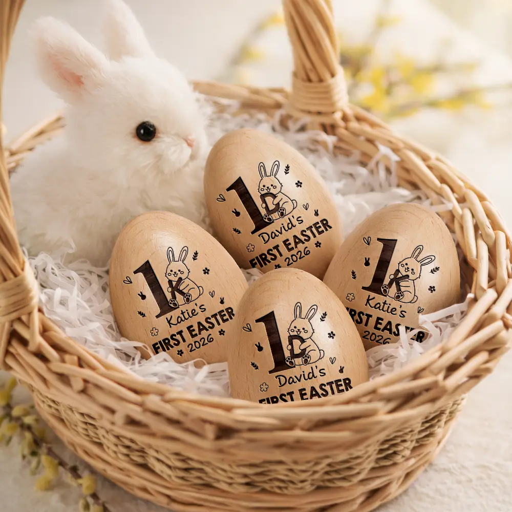 My First Easter Monogram - Personalized Musical Wooden Easter Egg Shaker - Image 2