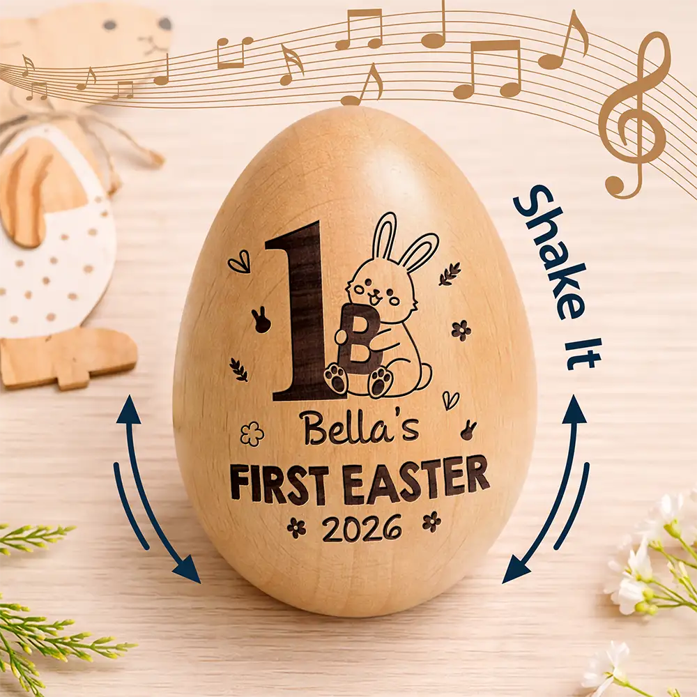 My First Easter Monogram - Personalized Musical Wooden Easter Egg Shaker - Image 4