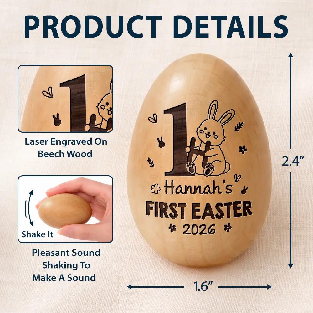 My First Easter Monogram - Personalized Musical Wooden Easter Egg Shaker - Image 5