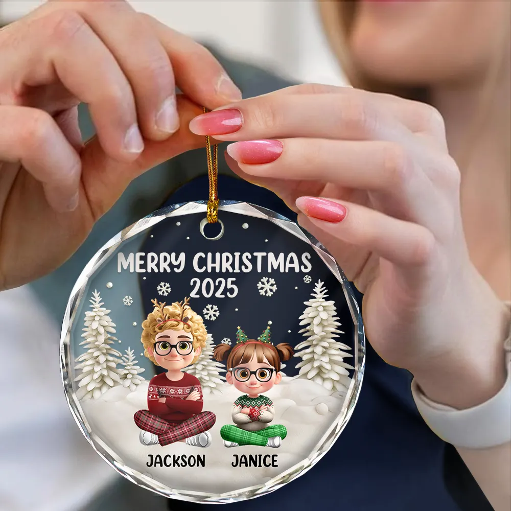 My Grandkids 3D Effect - Personalized Circle Glass Ornament - Image 4