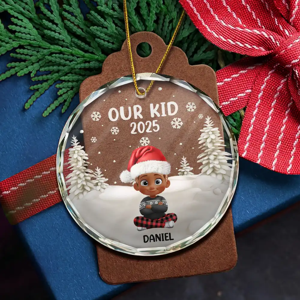 My Grandkids 3D Effect - Personalized Circle Glass Ornament - Image 5