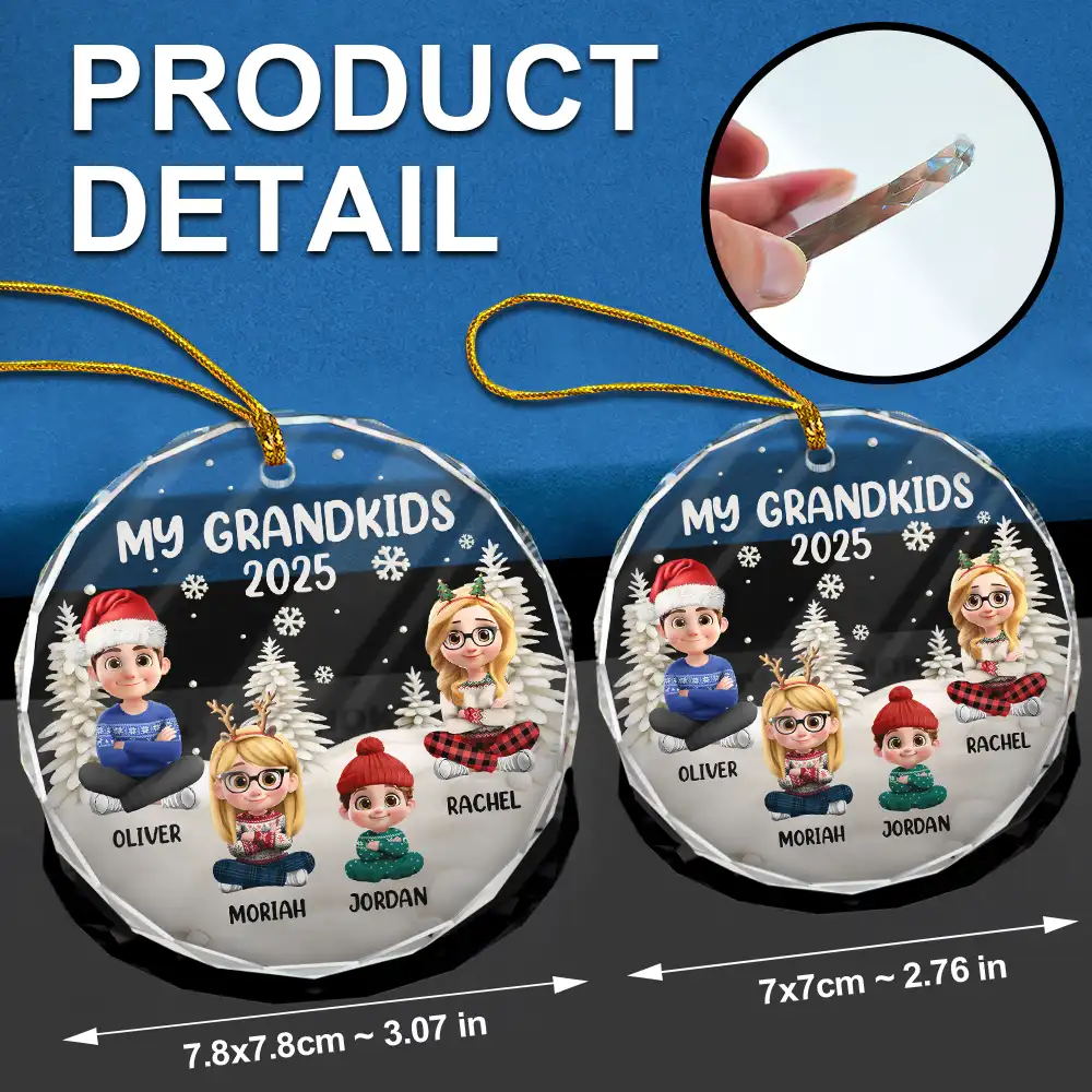 My Grandkids 3D Effect - Personalized Circle Glass Ornament - Image 6