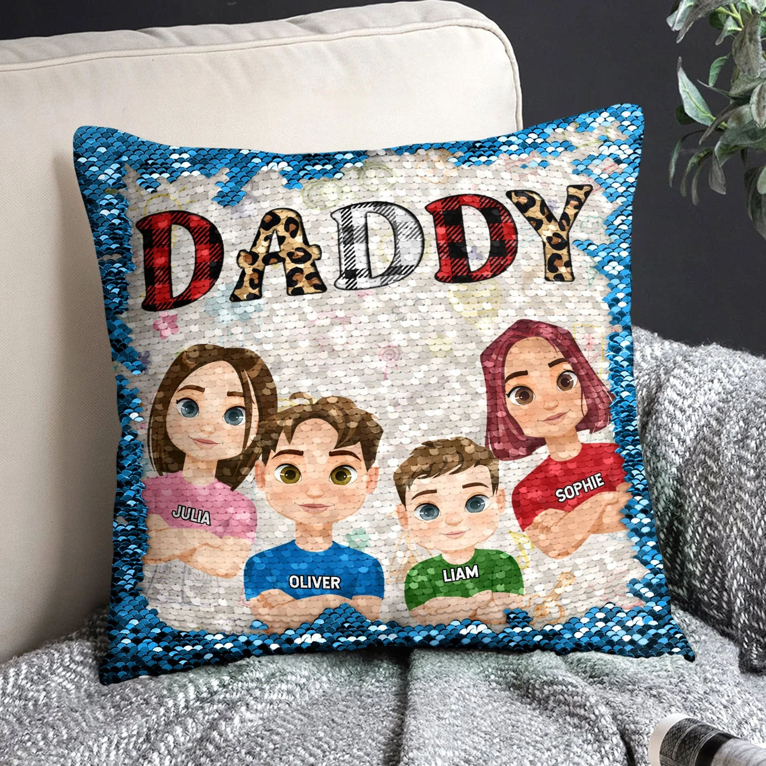 My Grandkids - Birthday, Loving Gift For Dad, Mom, Papa, Nana, Grandpa, Grandma - Personalized Sequin Pillow, Mermaid Sequin Cushion Magic Reversible Throw Pillow - Image 2