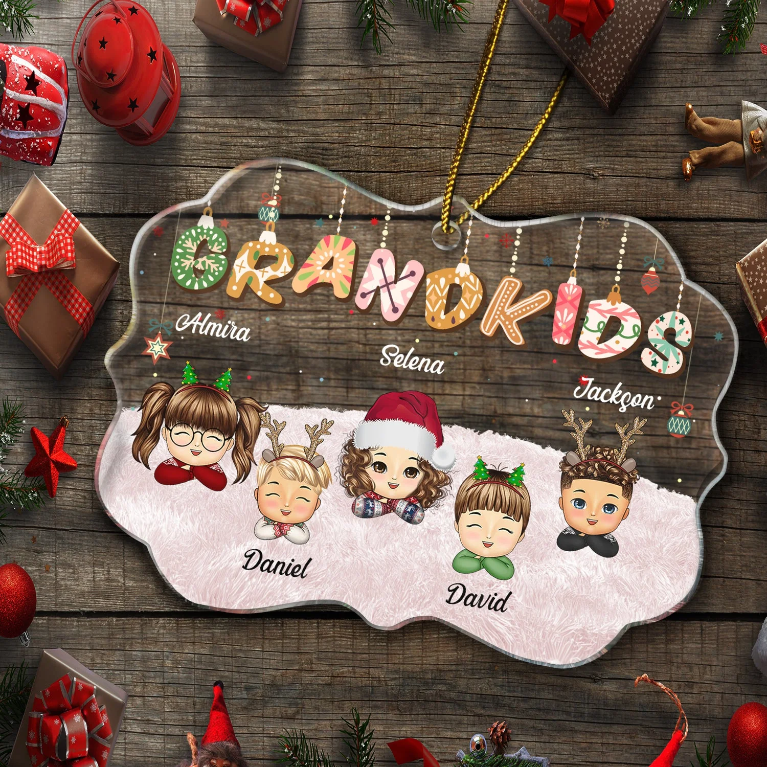 My Grandkids - Christmas, Loving Gift For Grandparents, Grandma, Grandpa, Family - Personalized Medallion Acrylic Ornament - Image 5
