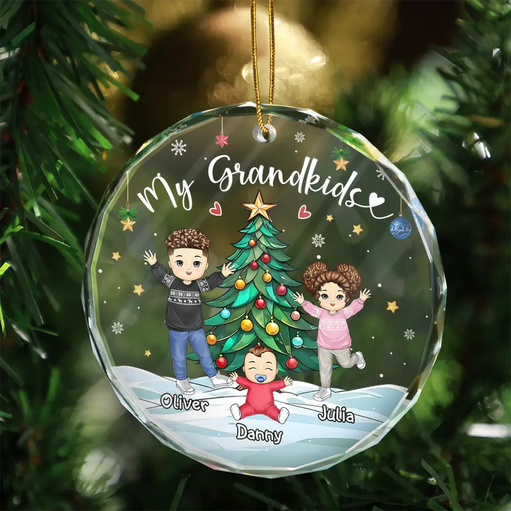 My Grandkids Grandma Grandpa - Personalized Circle Glass Ornament - Image 3