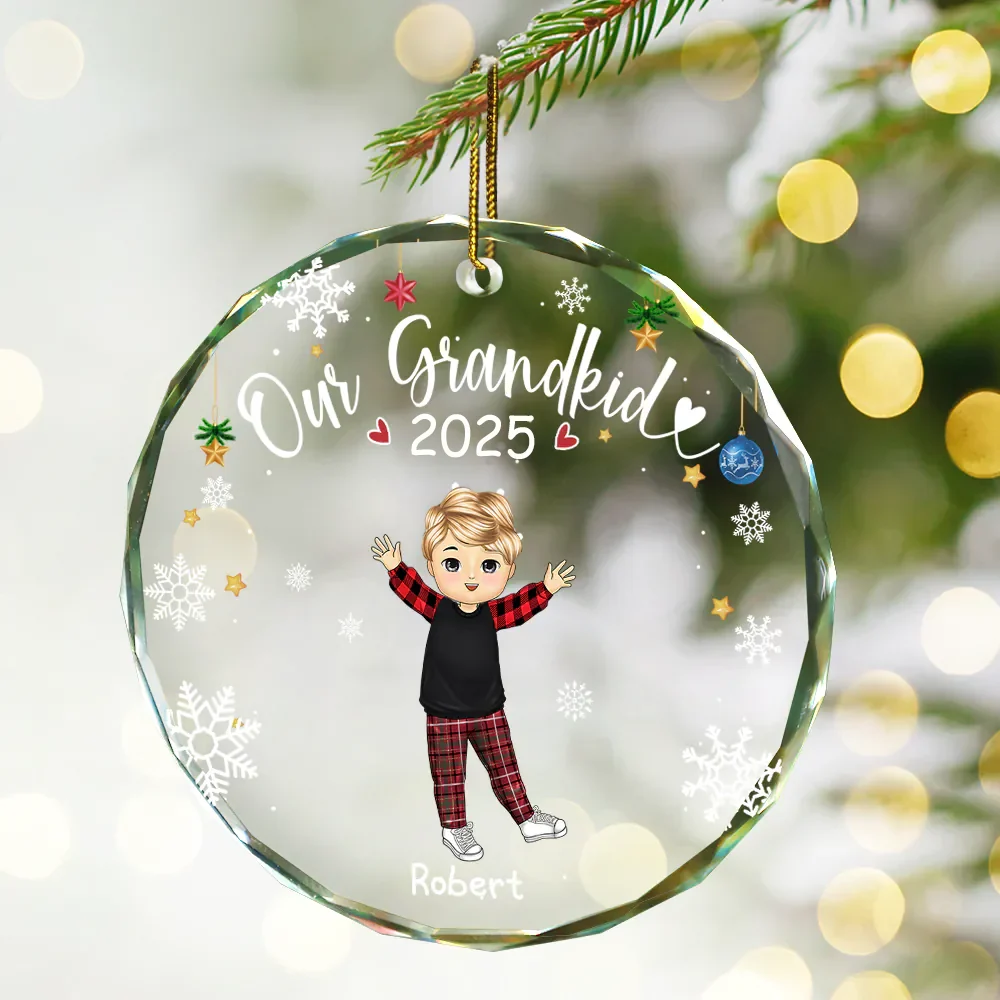 My Grandkids Grandparents Family - Personalized Circle Glass Ornament - Image 2