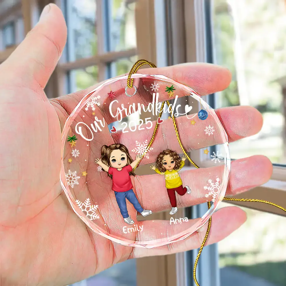 My Grandkids Grandparents Family - Personalized Circle Glass Ornament - Image 4
