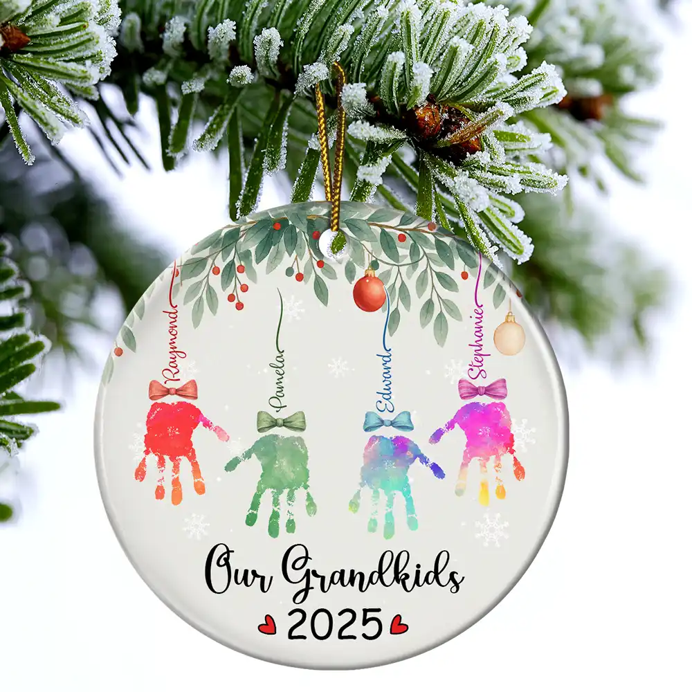 My Grandkids Handprints - Personalized Circle Ceramic Ornament - Image 4