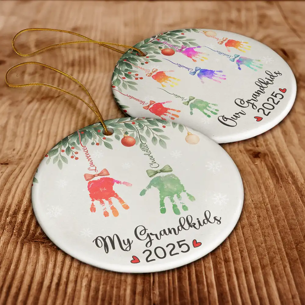 My Grandkids Handprints - Personalized Circle Ceramic Ornament - Image 6