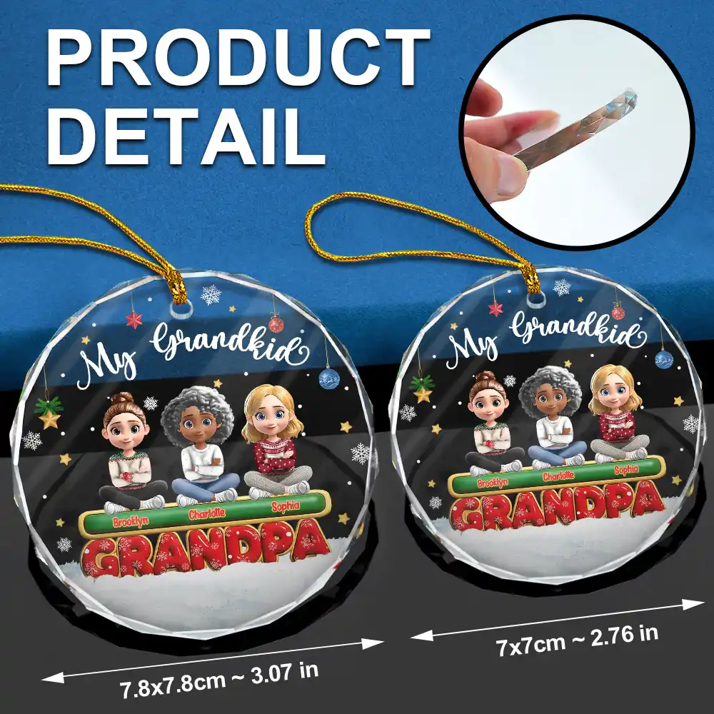 My Grandkids Our Kids 3D Effect - Personalized Circle Glass Ornament - Image 7