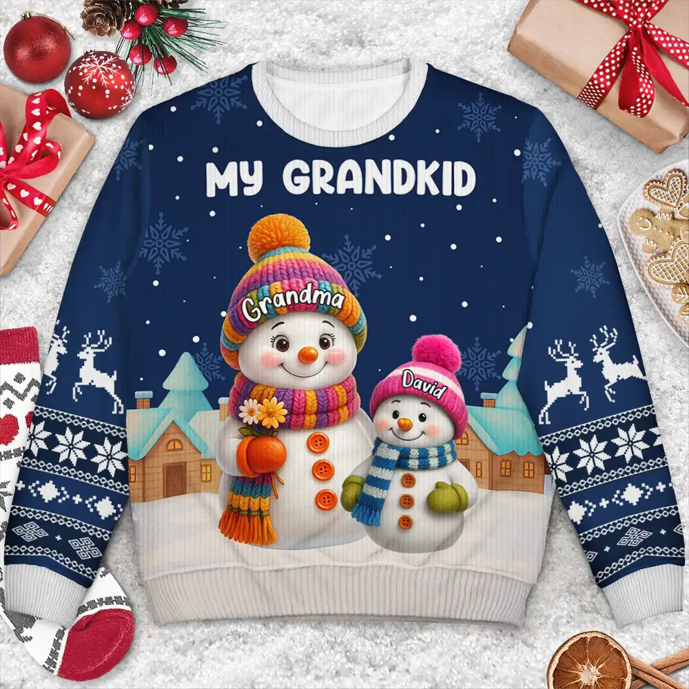 My Grandkids Snowman 3D Effect - Personalized Unisex Ugly Sweater - Image 4