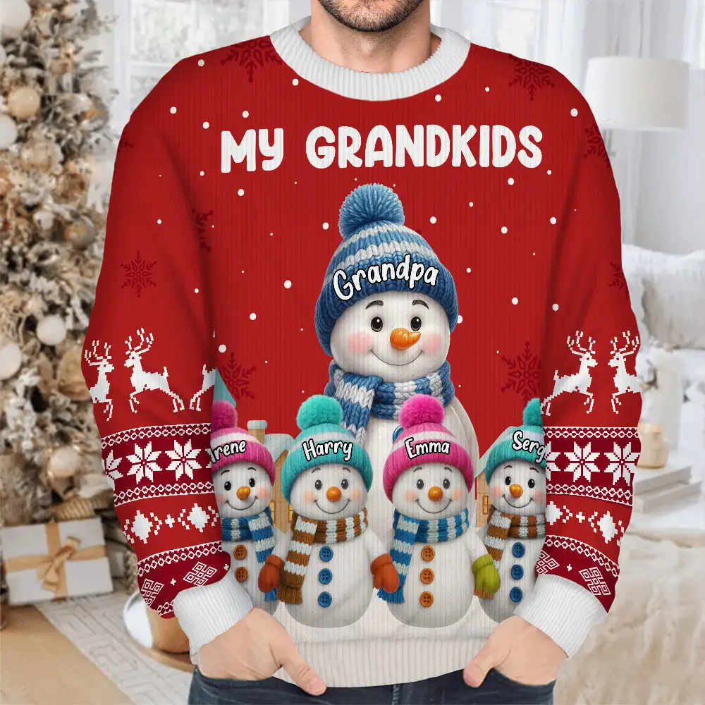 My Grandkids Snowman 3D Effect - Personalized Unisex Ugly Sweater - Image 5