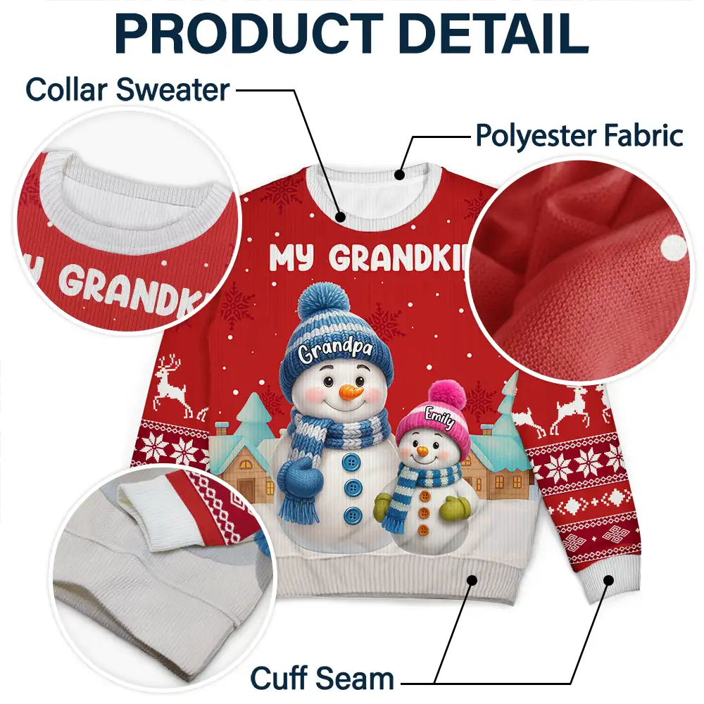 My Grandkids Snowman 3D Effect - Personalized Unisex Ugly Sweater - Image 7