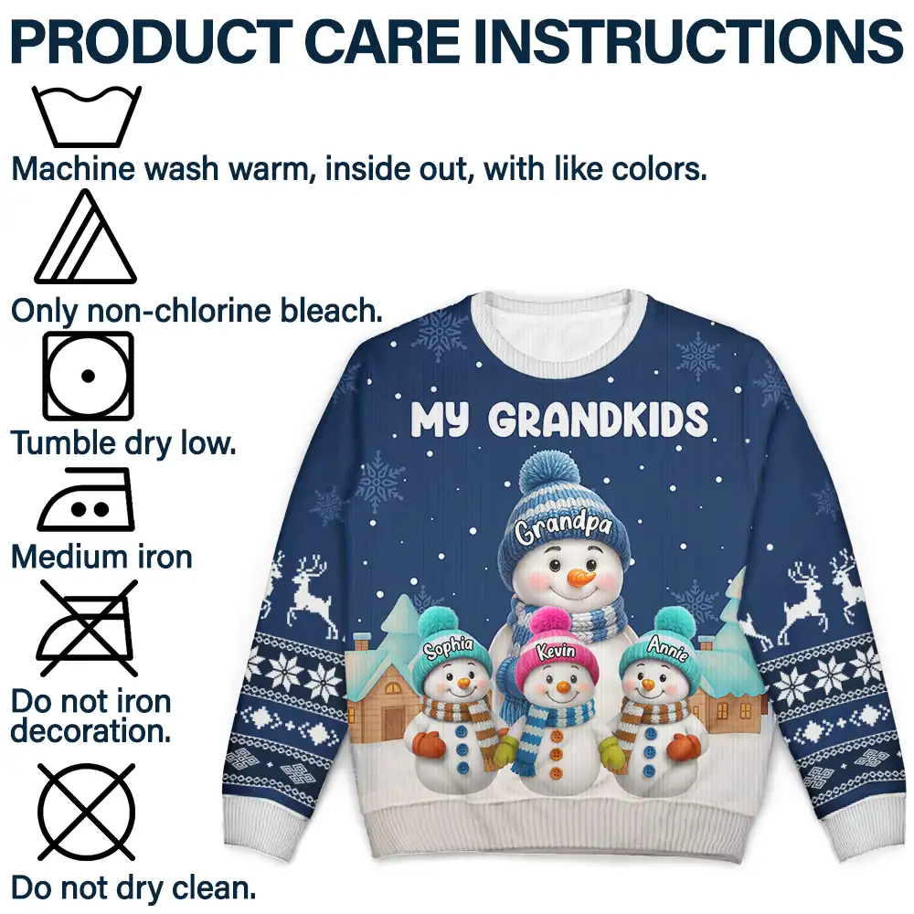 My Grandkids Snowman 3D Effect - Personalized Unisex Ugly Sweater - Image 8