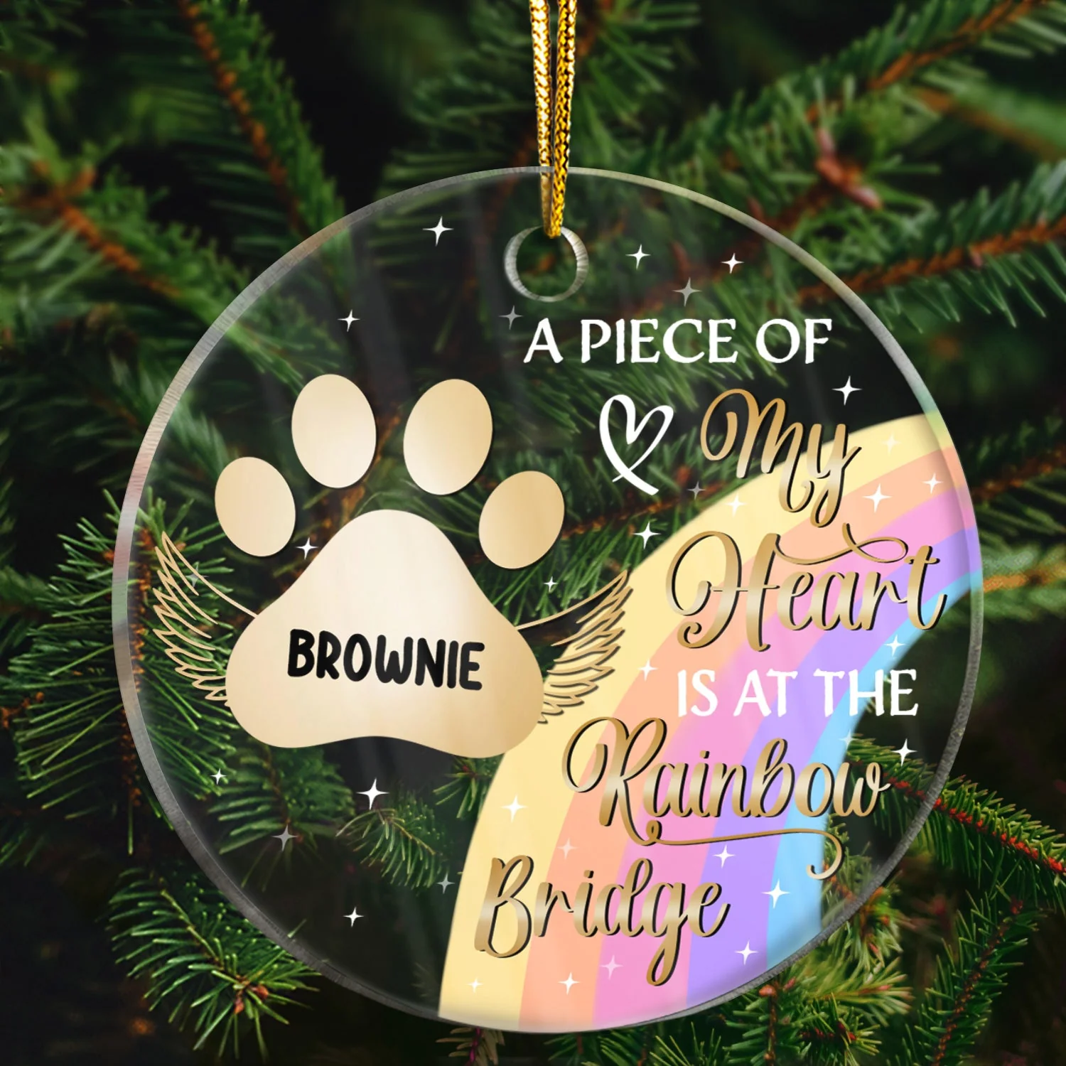 My Heart Is At The Rainbow Bridge - Christmas Memorial Gift For Dog Lovers - Personalized Custom Circle Acrylic Ornament - Image 2