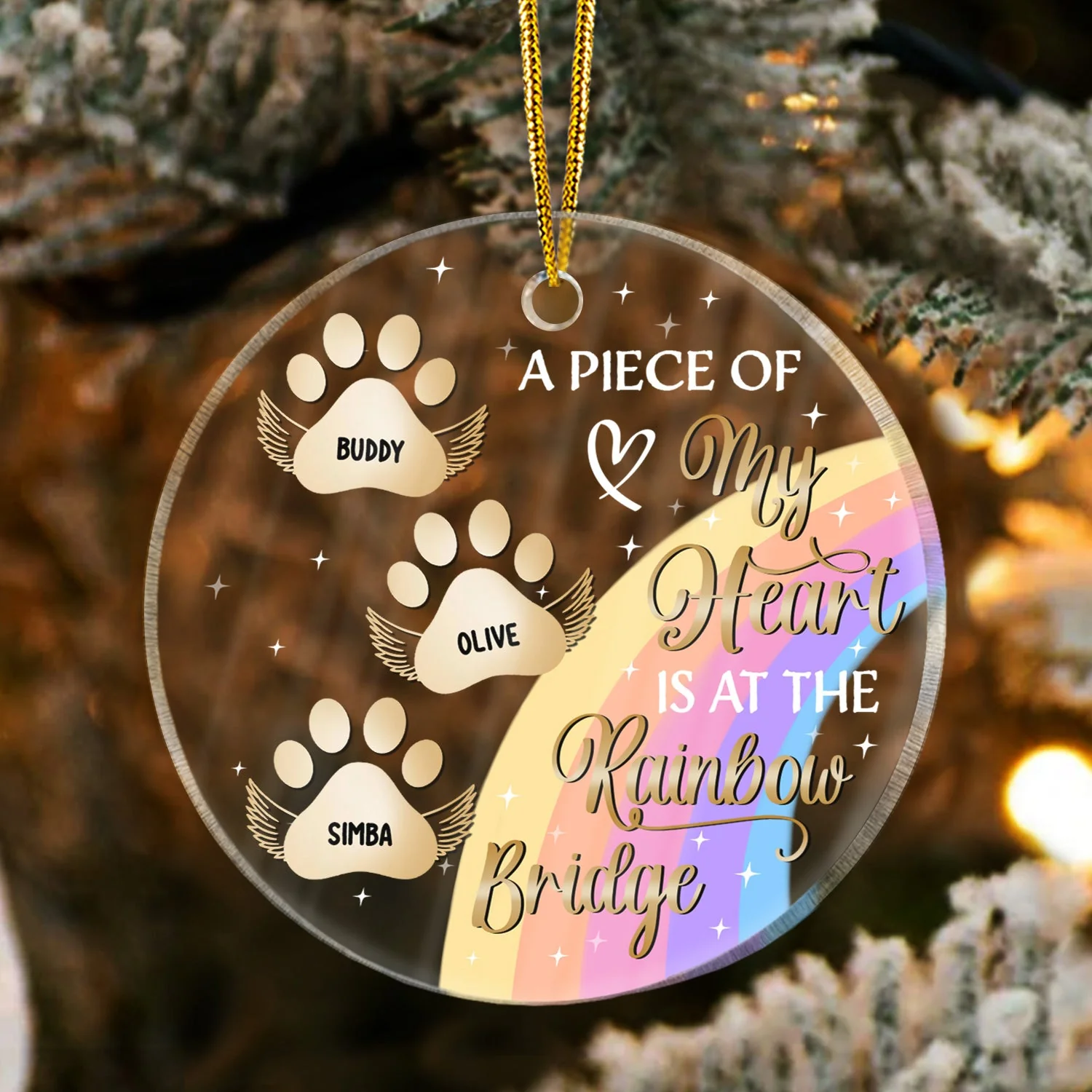 My Heart Is At The Rainbow Bridge - Christmas Memorial Gift For Dog Lovers - Personalized Custom Circle Acrylic Ornament - Image 3