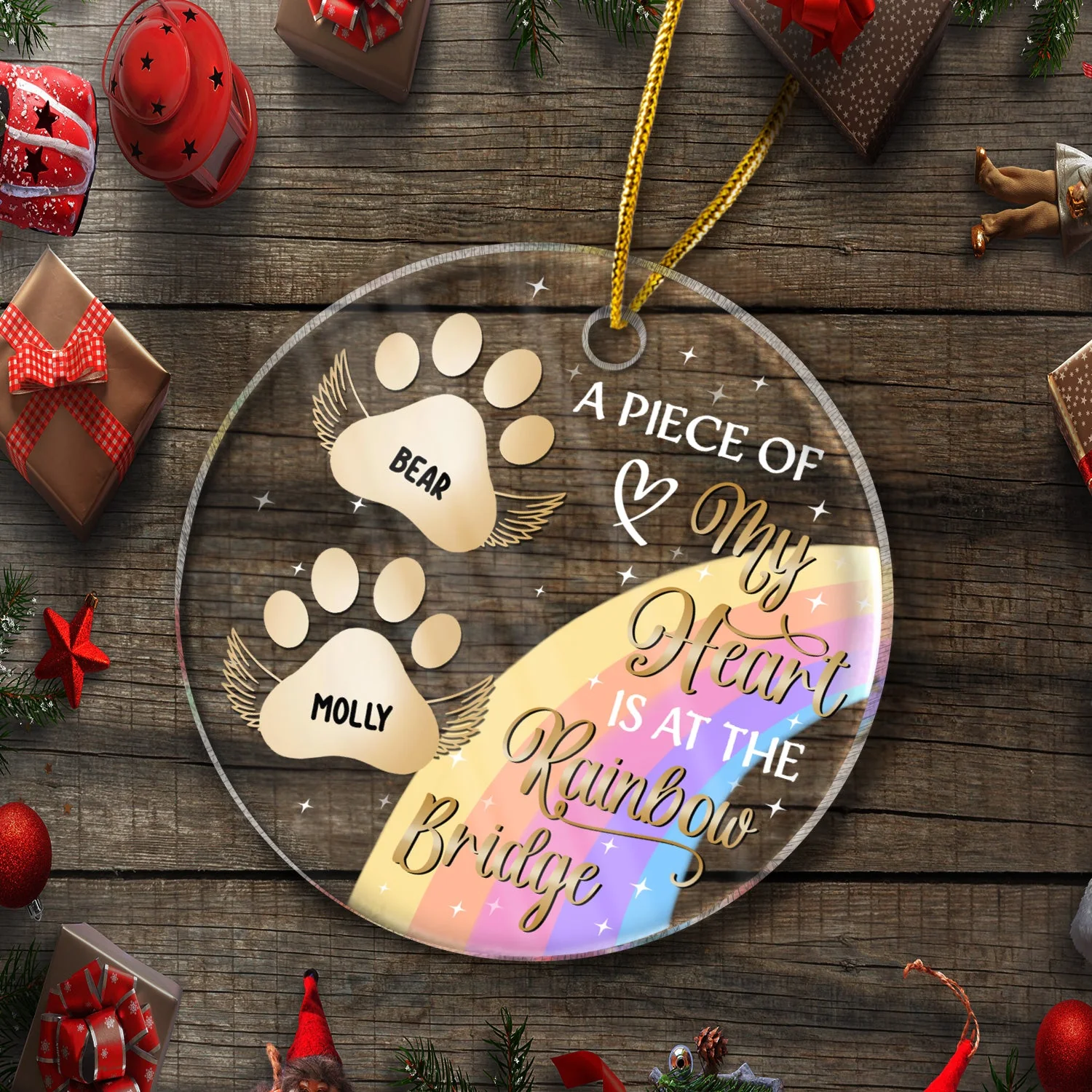 My Heart Is At The Rainbow Bridge - Christmas Memorial Gift For Dog Lovers - Personalized Custom Circle Acrylic Ornament - Image 5