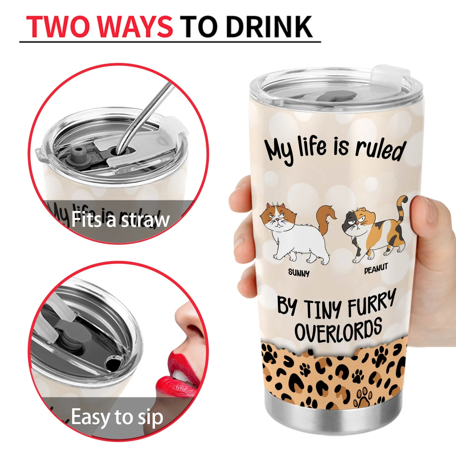 My Life Is Ruled By Tiny Furry Overlords Leopard Pattern - Gift For Cat Lovers - Personalized Tumbler - Image 4