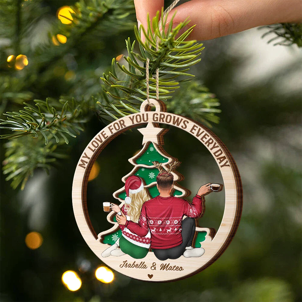 My Love For You Grows Everyday - Personalized 2-Layered Wooden Ornament - Image 2