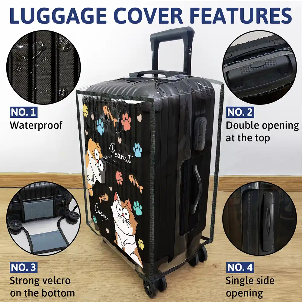 My Lovely Fur Babies Cartoon Cats - Personalized Clear Luggage Cover - Image 4