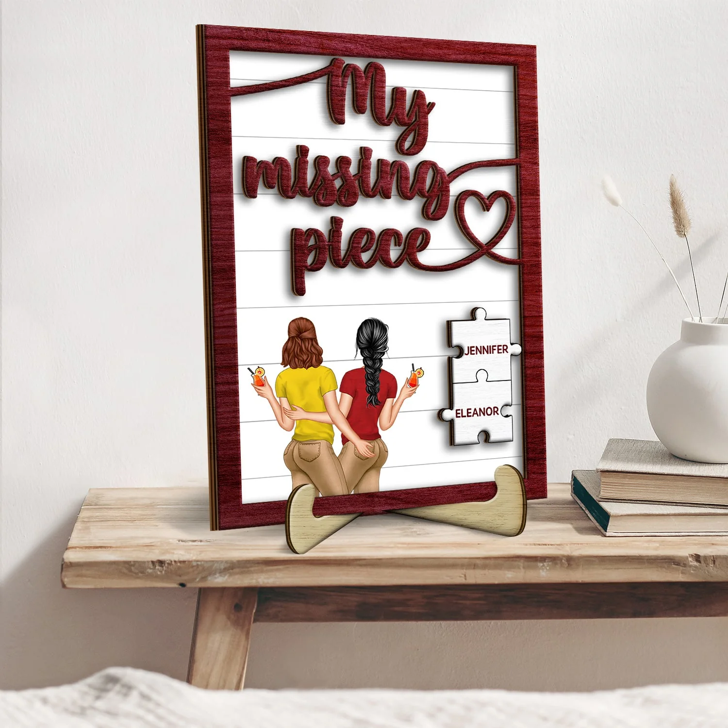 My Missing Piece Backside Couple - Gift For Couples, Husband, Wife - Personalized 2-Layered Wooden Plaque With Stand - Image 2