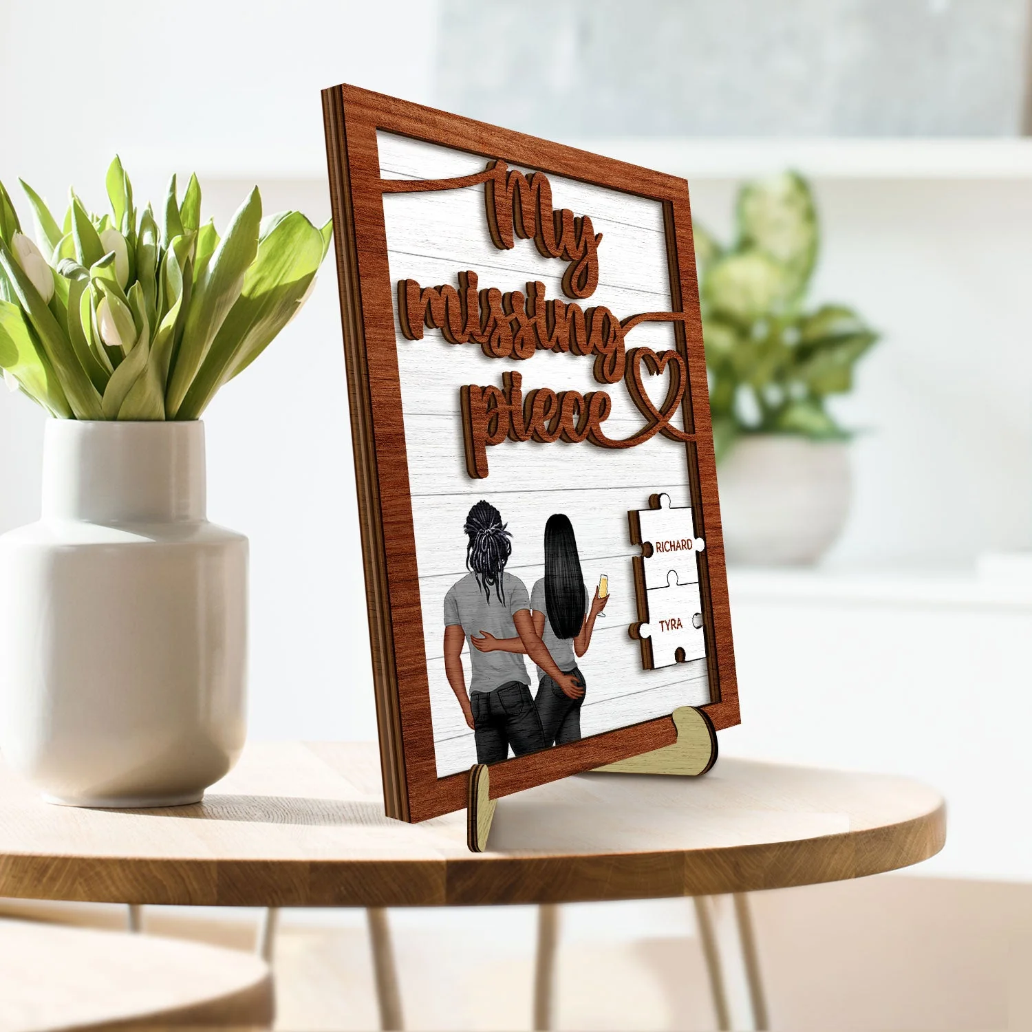 My Missing Piece Backside Couple - Gift For Couples, Husband, Wife - Personalized 2-Layered Wooden Plaque With Stand - Image 3
