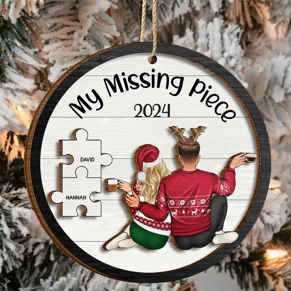 My Missing Piece Christmas Backside Couple - Personalized 2-Layered Wooden Ornament - Image 3