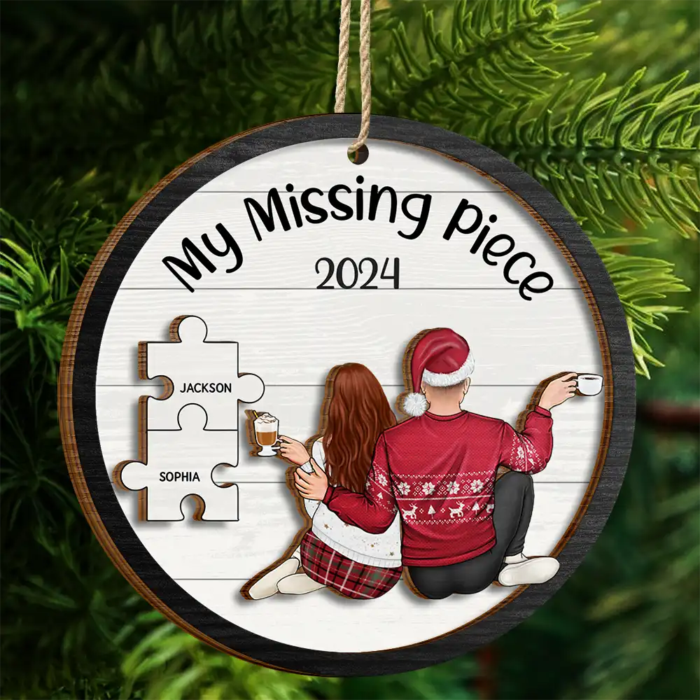 My Missing Piece Christmas Backside Couple - Personalized 2-Layered Wooden Ornament - Image 4