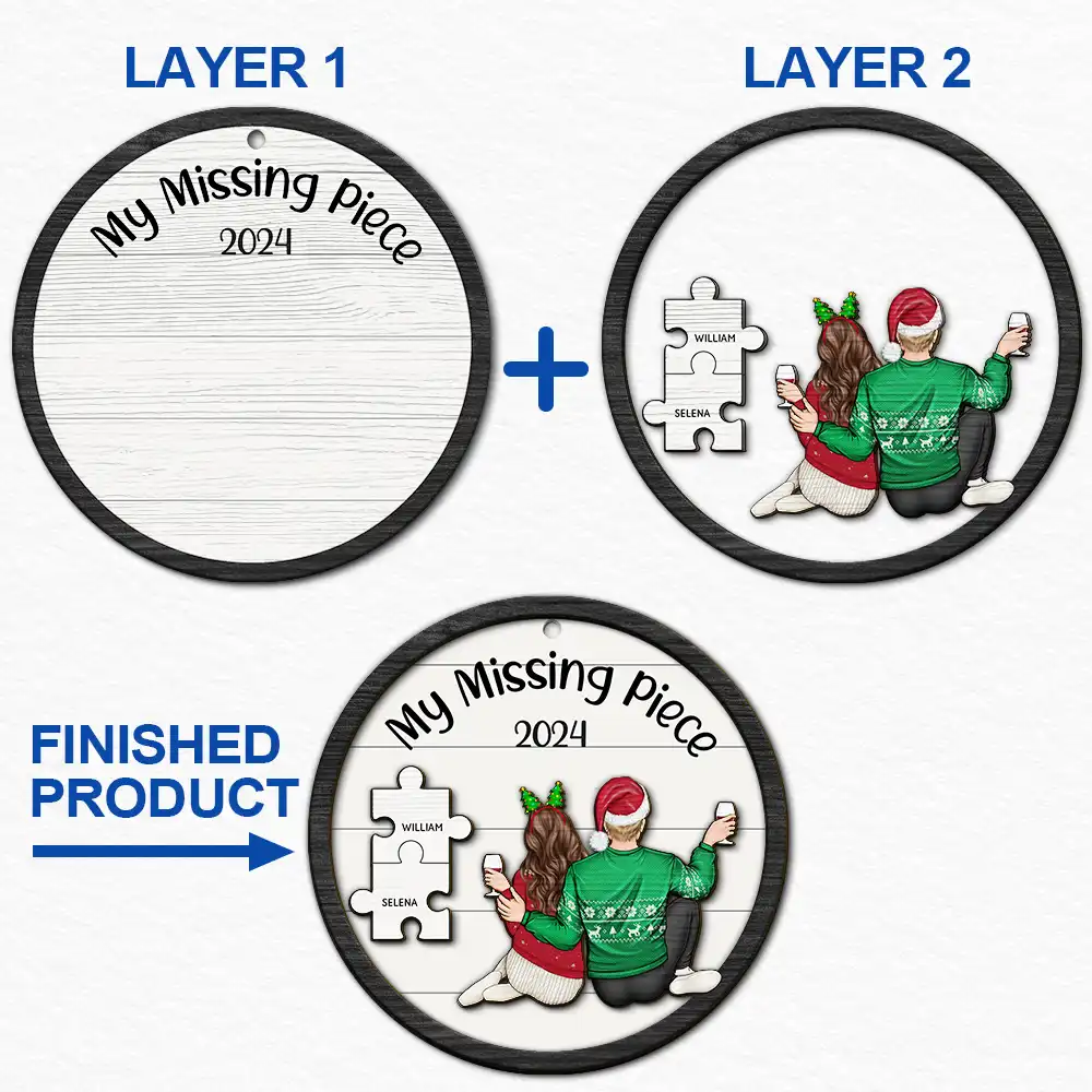 My Missing Piece Christmas Backside Couple - Personalized 2-Layered Wooden Ornament - Image 6