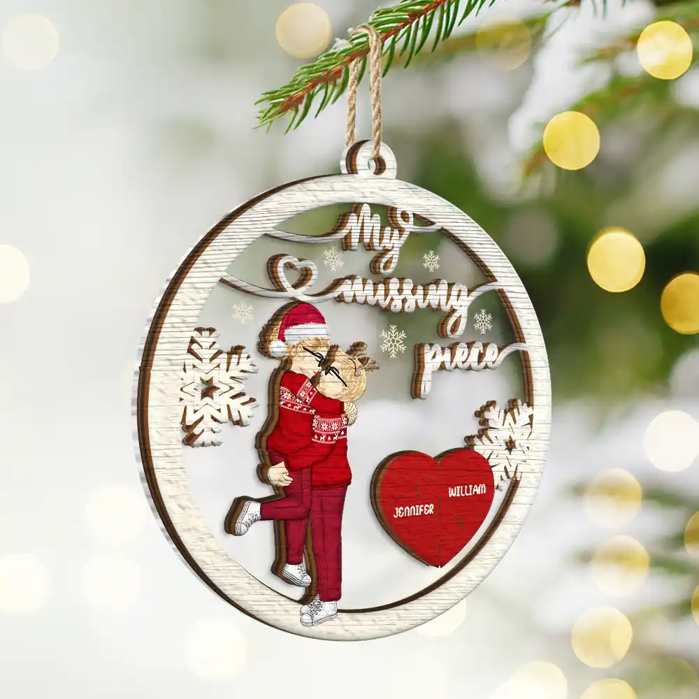 My Missing Piece Christmas Couple Hugging Kissing - Personalized 2-Layered Mix Ornament - Image 2