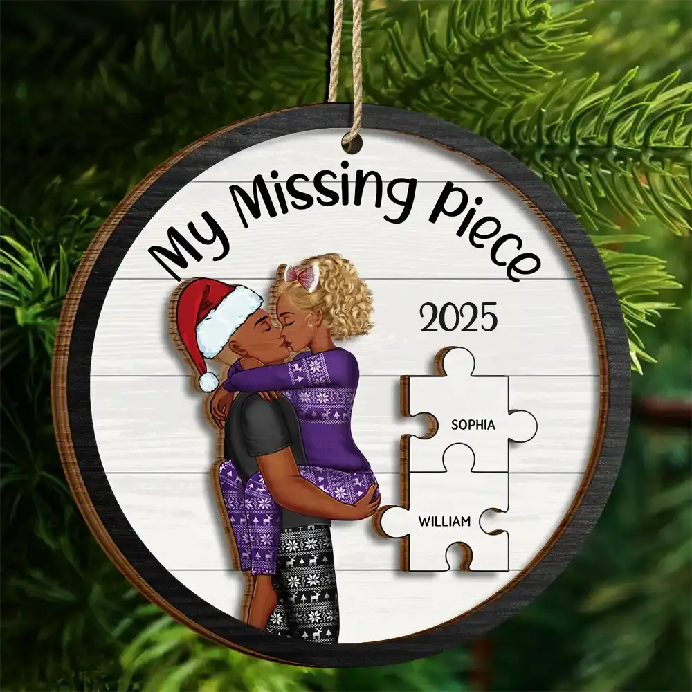My Missing Piece Christmas Couple - Personalized 2-Layered Wooden Ornament - Image 4