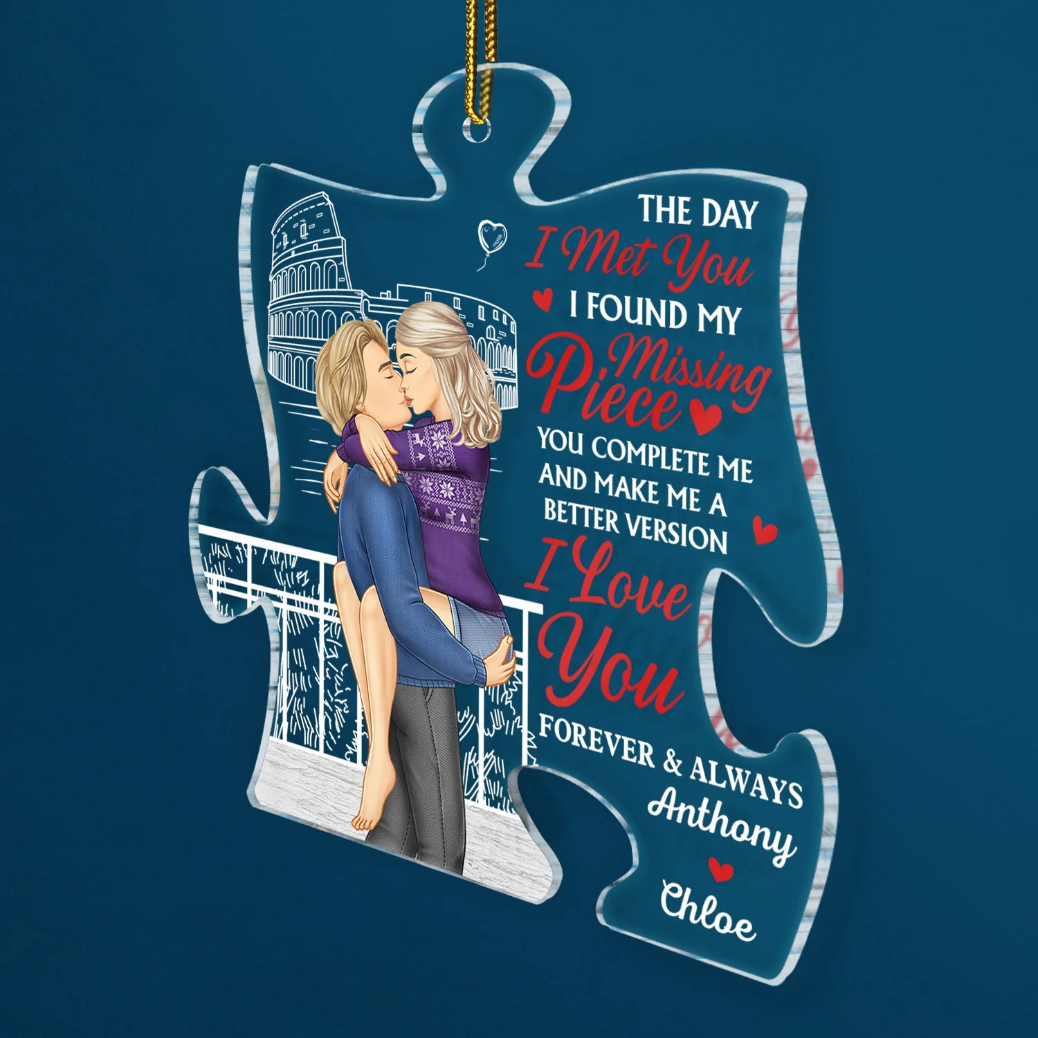 My Missing Piece I Love You Forever And Always - Christmas Gift For Couple, Spouse, Husband, Wife - Personalized Custom Shaped Acrylic Ornament - Image 2