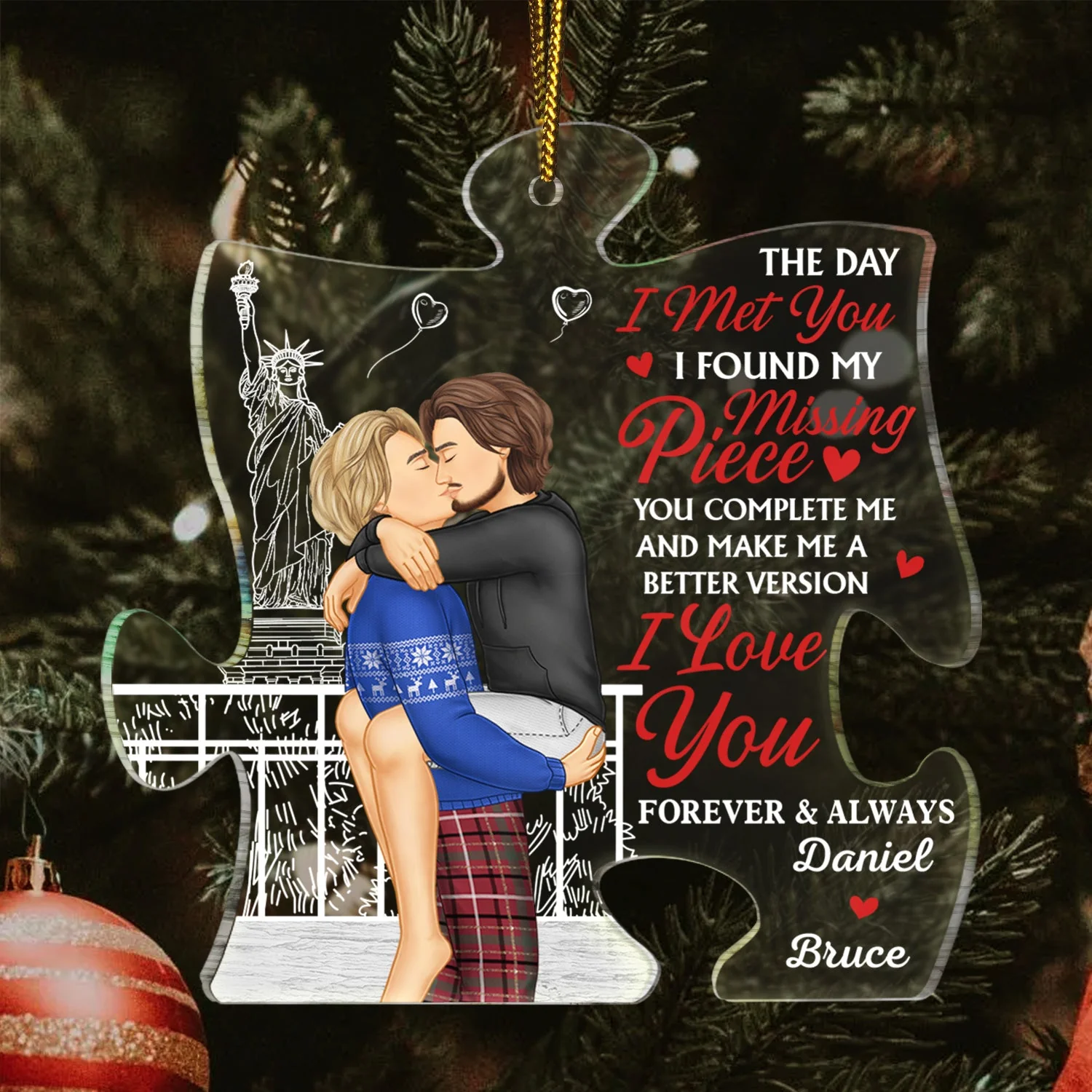 My Missing Piece I Love You Forever And Always - Christmas Gift For Couple, Spouse, Husband, Wife - Personalized Custom Shaped Acrylic Ornament - Image 3