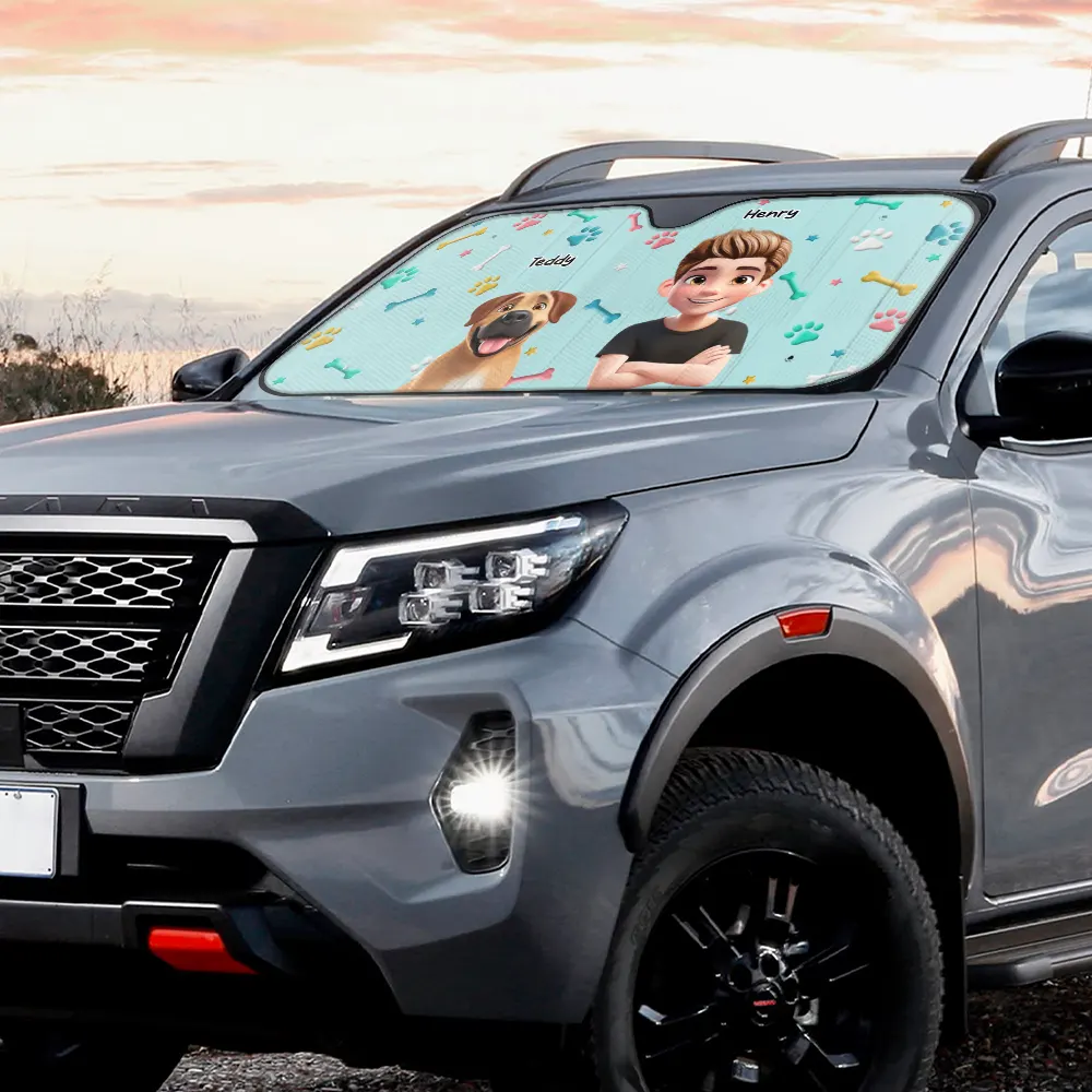 My Pet And I Are On Our Way - Personalized Auto Sunshade - Image 3