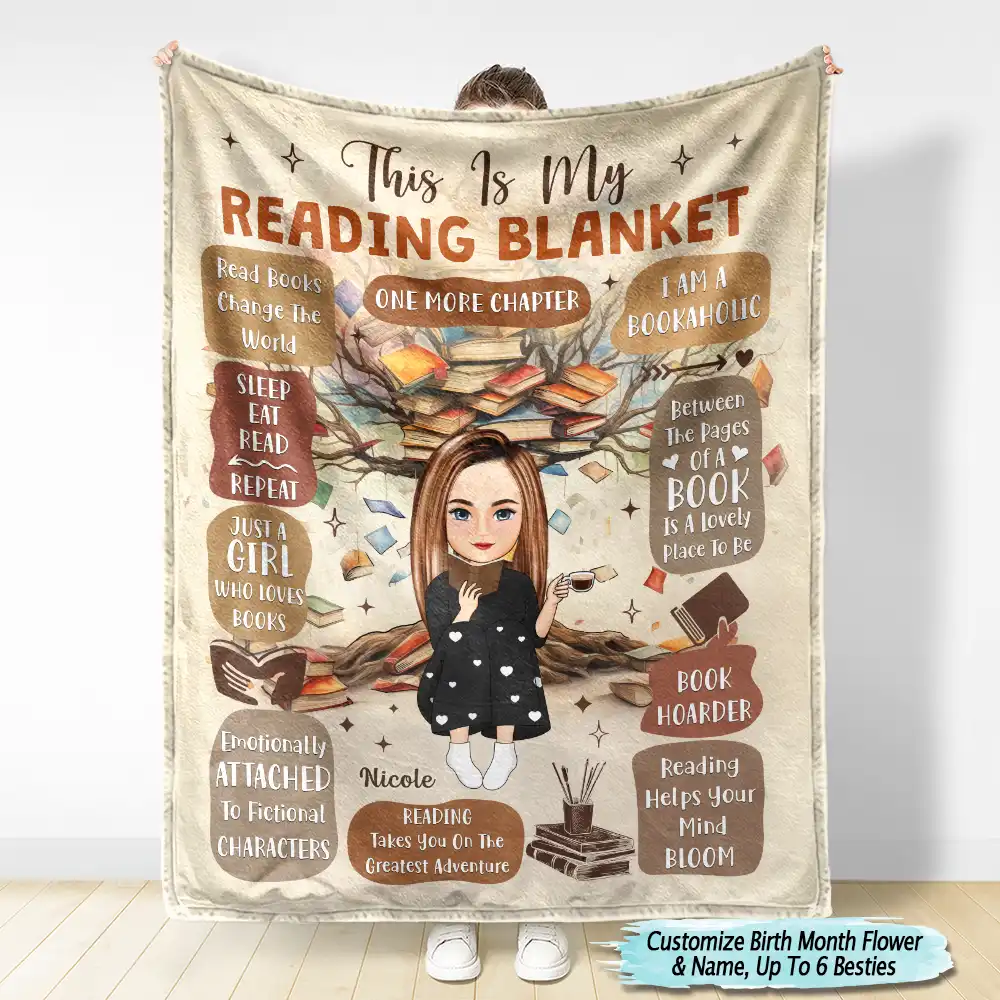 My Reading Blanket Book Tree One More Chapter - Personalized Fleece Blanket, Sherpa Blanket - Image 3