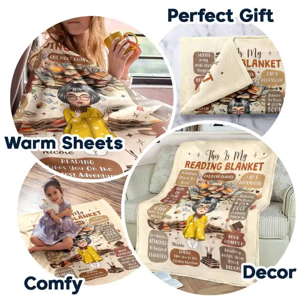 My Reading Blanket Book Tree One More Chapter - Personalized Fleece Blanket, Sherpa Blanket - Image 5