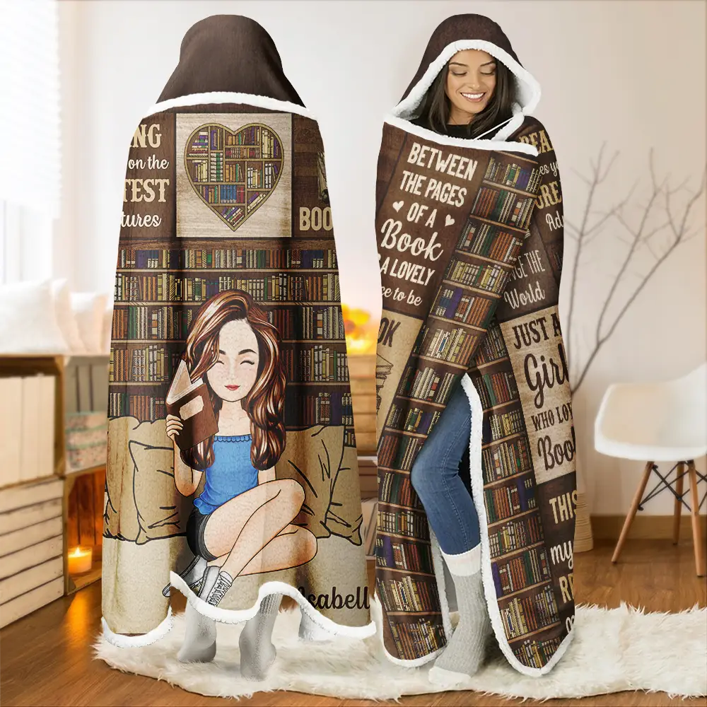 My Reading Blanket Just A Girl Who Loves Books - Personalized Wearable Hooded Blanket - Image 2