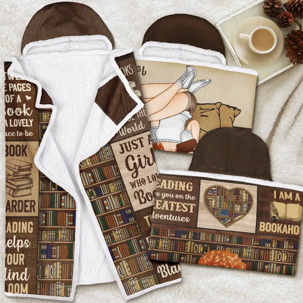 My Reading Blanket Just A Girl Who Loves Books - Personalized Wearable Hooded Blanket - Image 4