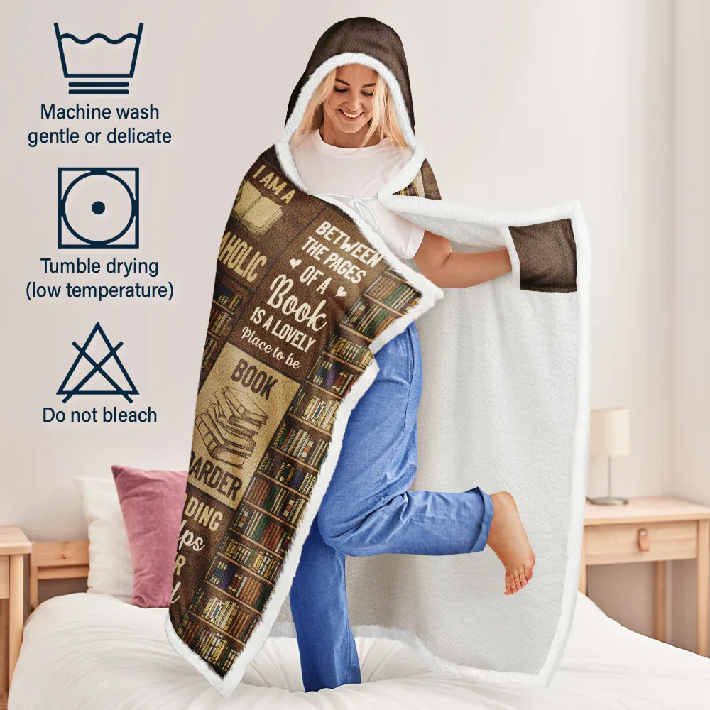 My Reading Blanket Just A Girl Who Loves Books - Personalized Wearable Hooded Blanket - Image 5