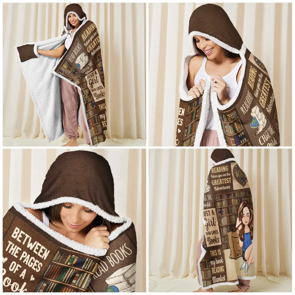 My Reading Blanket Just A Girl Who Loves Books - Personalized Wearable Hooded Blanket - Image 6