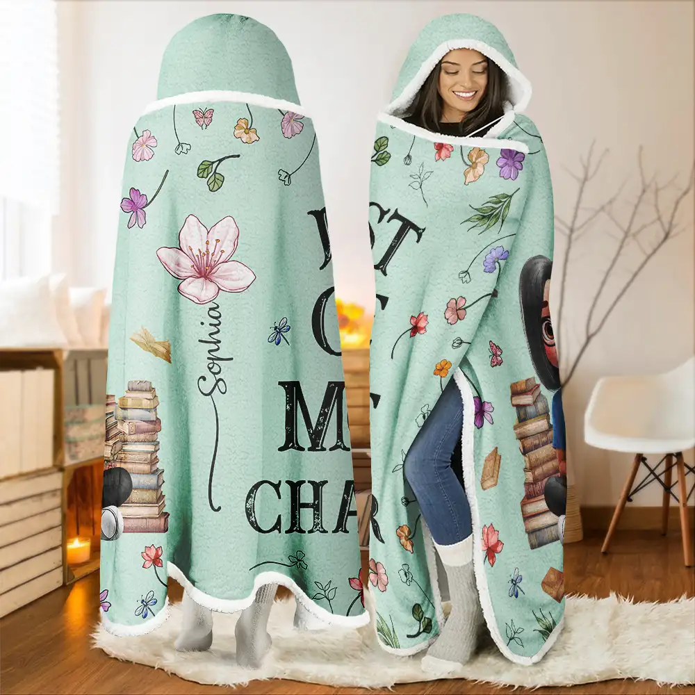 My Reading Blanket Reading Girl With Birth Month Flower - Personalized Wearable Hooded Blanket - Image 2