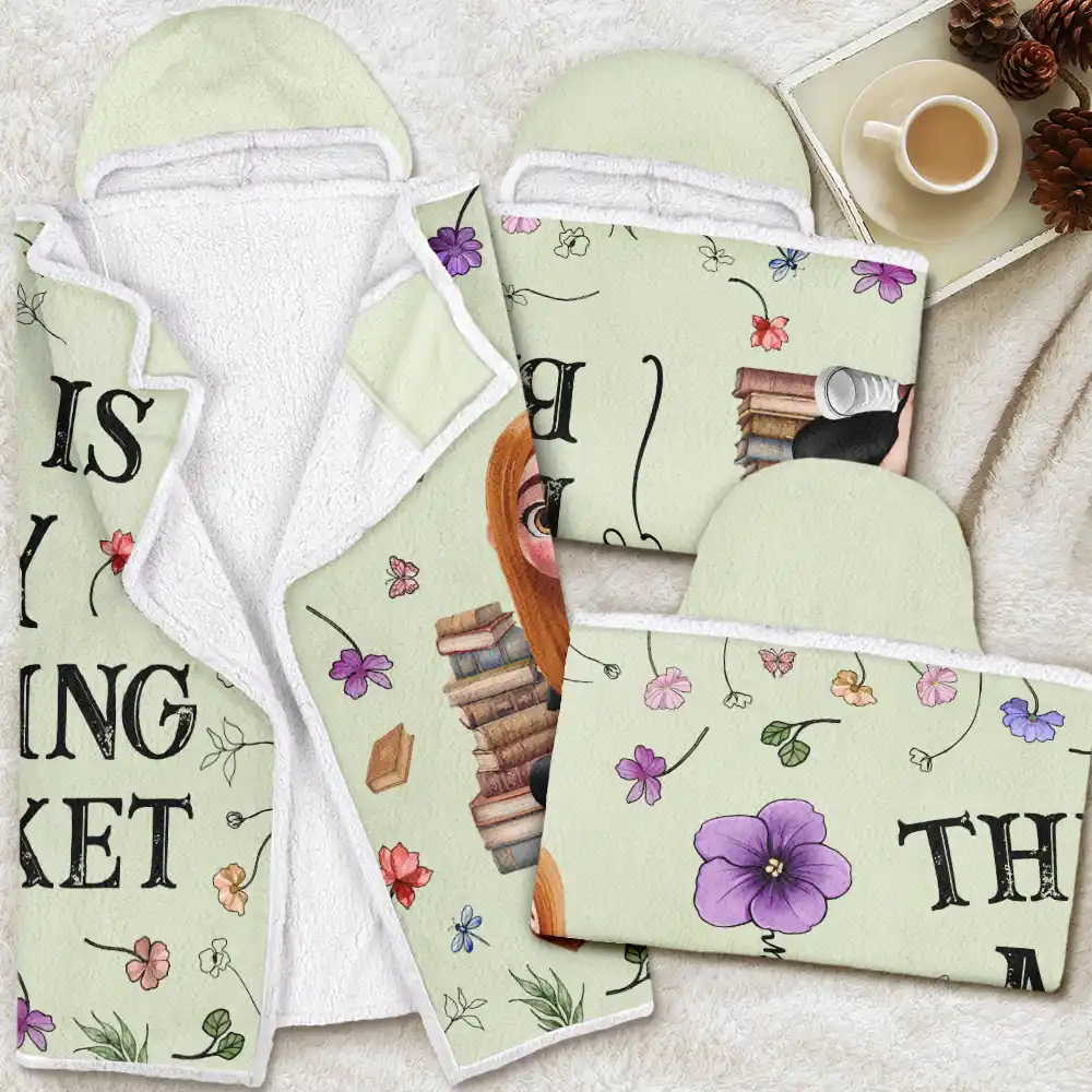 My Reading Blanket Reading Girl With Birth Month Flower - Personalized Wearable Hooded Blanket - Image 4