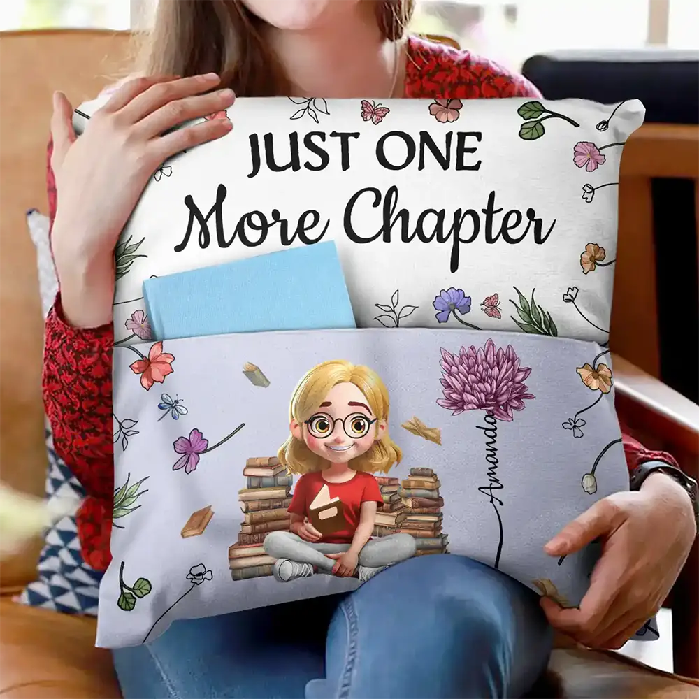 My Reading Pillow Reading Girl With Birth Month Flower - Personalized Pocket Pillow - Image 2