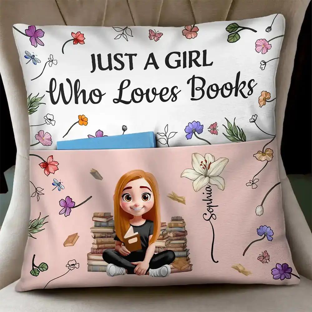 My Reading Pillow Reading Girl With Birth Month Flower - Personalized Pocket Pillow - Image 3